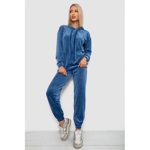 Спортивний костюм жіночий велюровий, колір джинс, 241R1530-5