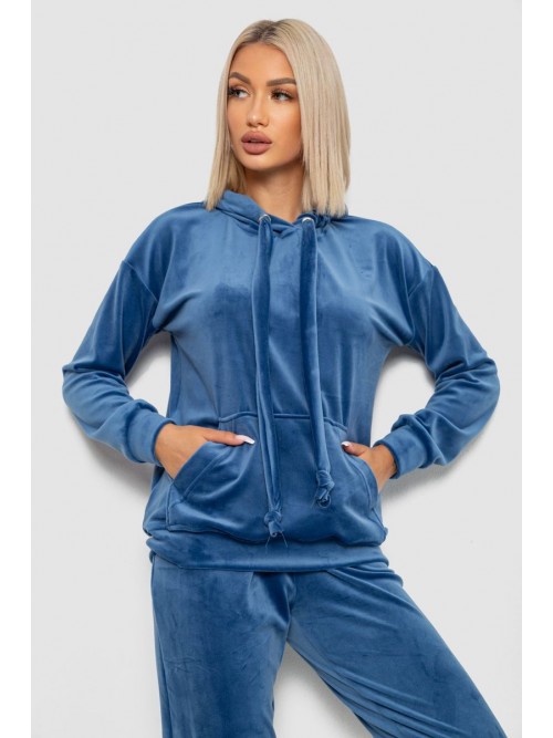 Спортивний костюм жіночий велюровий, колір джинс, 241R1530-5