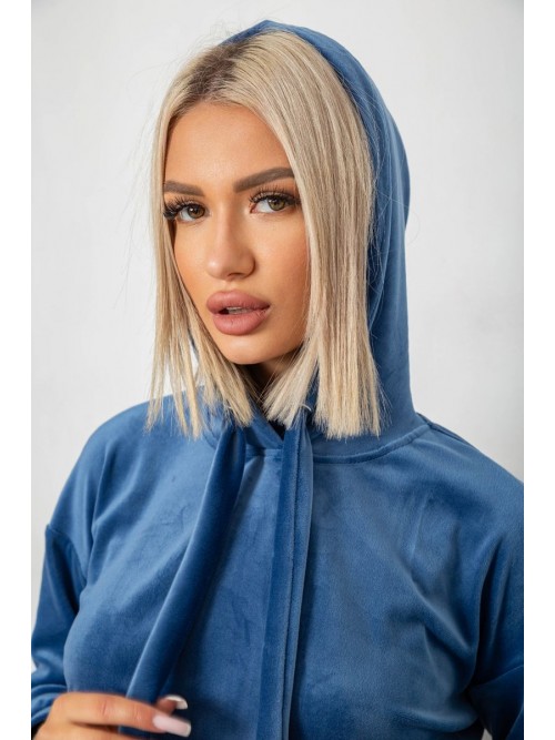 Спортивний костюм жіночий велюровий, колір джинс, 241R1530-5
