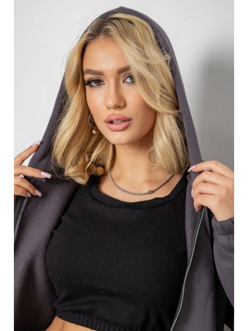 Спортивний костюм жіночий на флісі на блискавці, колір сірий, 247R1060