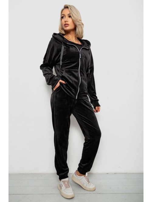 Спортивний костюм жіночий велюровий, колір чорний, 257R4122
