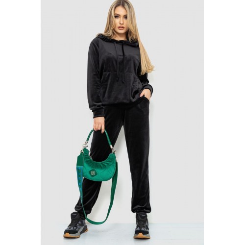 Спорт костюм жіночий велюровий з капюшоном, колір чорний, 241R105