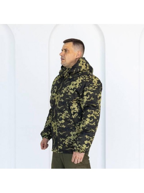 Бушлат тактичний зимовий короткий темний Піксель із капюшоном Бушлат тактичний зимовий короткий темний Піксель із капюшоном