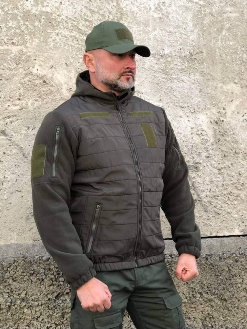 Тактична флісова кофта Олива з капюшоном Тактична флісова кофта Олива з капюшоном