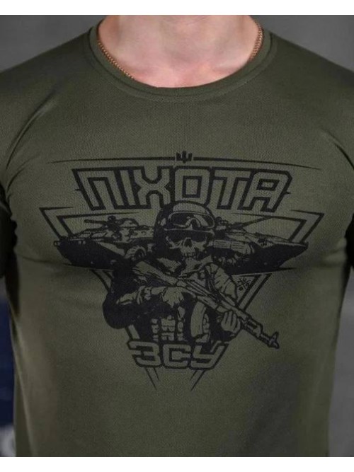 Футболка тактична з принтом Піхота олива CoolMax Футболка тактична з принтом Піхота олива CoolMax