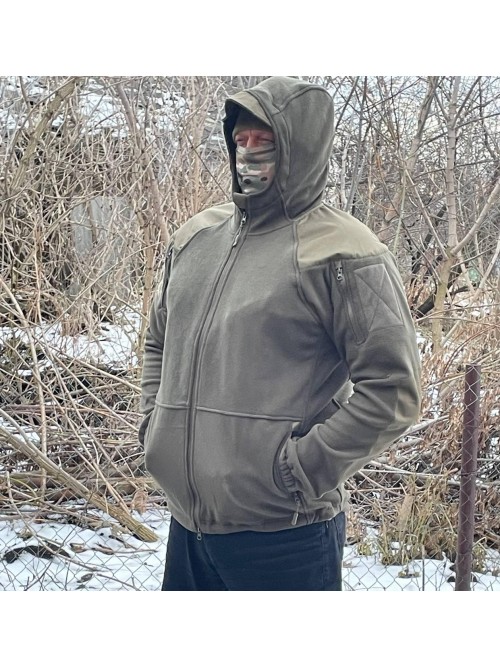 Флісова кофта Олива з капюшоном та вставками Флісова кофта Олива з капюшоном та вставками