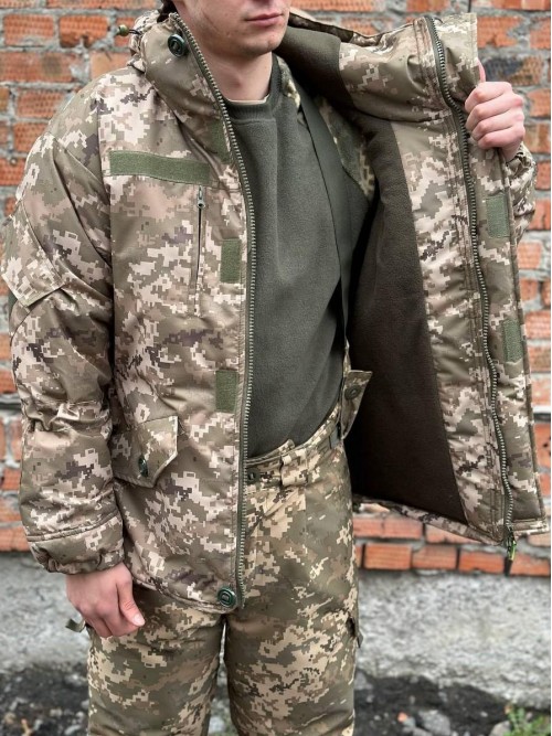 Зимова парка тактична піксель на флісі Зимова парка тактична піксель на флісі