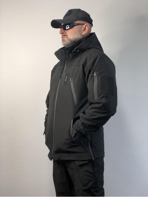 Зимова тактична куртка Soft Shell з утепленням Omni-Heat чорна