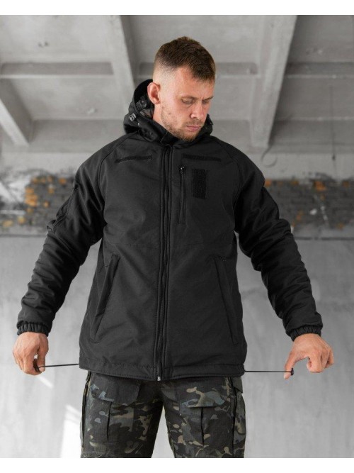 Зимова тактична куртка Soft Shell з утепленням Omni-Heat чорна