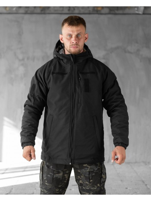 Зимова тактична куртка Soft Shell з утепленням Omni-Heat чорна