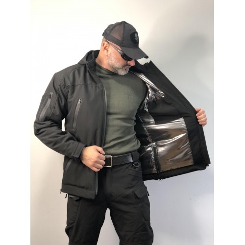 Зимова тактична куртка Soft Shell з утепленням Omni-Heat чорна