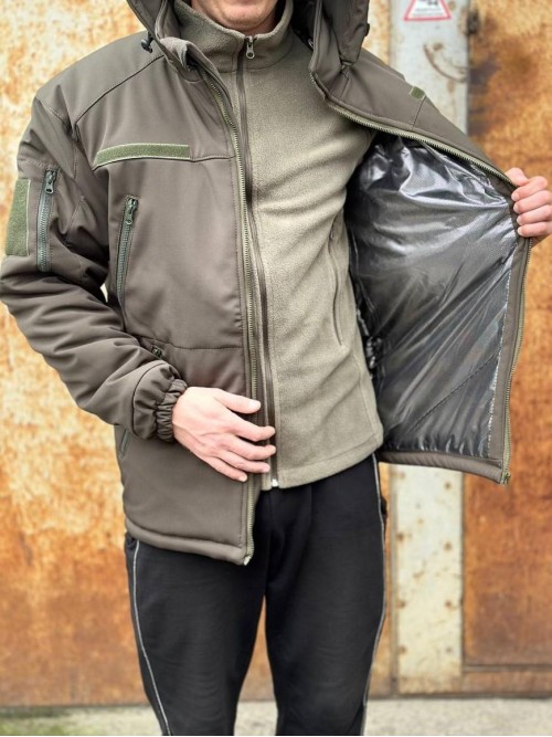Тепла водонепроникна куртка хакі Soft Shell з утепленням Omni-Heat