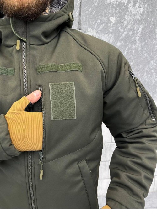 Зимова тактична куртка Soft Shell з утепленням Omni-Heat хакі