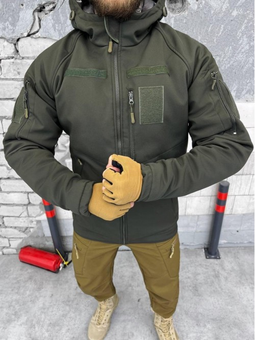 Зимова тактична куртка Soft Shell з утепленням Omni-Heat хакі