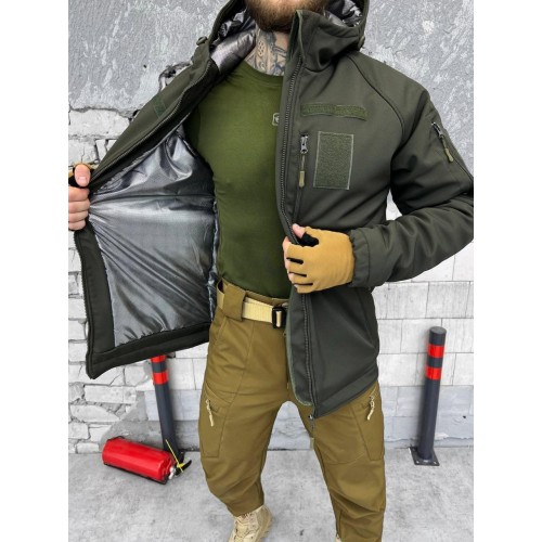 Зимова тактична куртка Soft Shell з утепленням Omni-Heat хакі