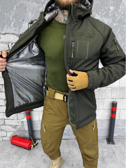 Зимова тактична куртка Soft Shell з утепленням Omni-Heat хакі