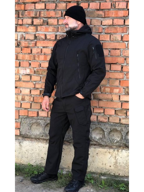 Костюм тактичний чорний Soft Shell демісезон