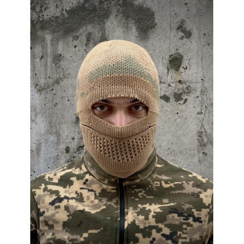 Шапка-балаклава піксель койот в'язана