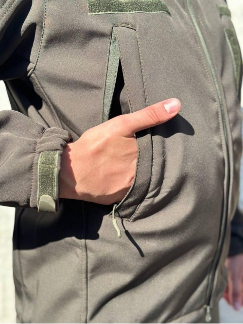 Куртка тактична Soft-Shell хакі демісезон зі знімним капюшоном Куртка тактична Soft-Shell хакі демісезон зі знімним капюшоном