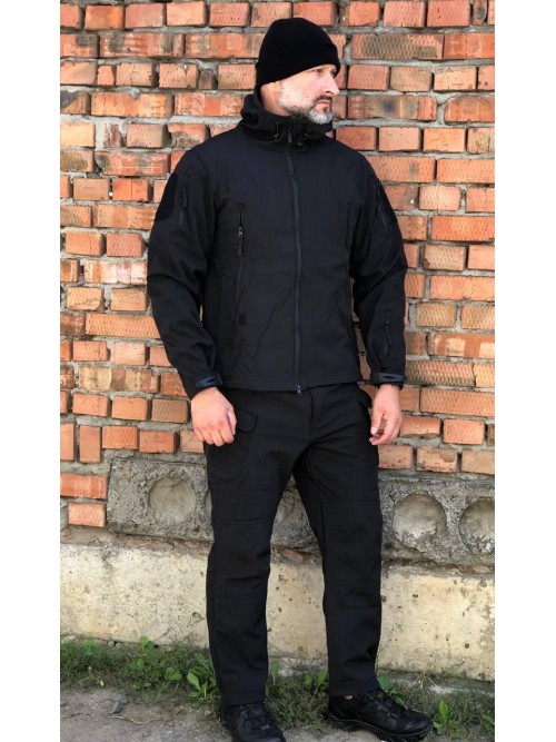 Костюм тактичний чорний Soft Shell демісезон