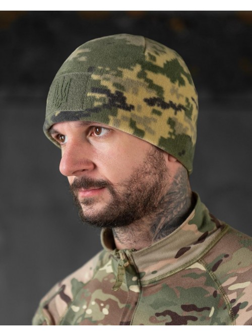 Шапка флісова піксель з липучкою та гербом