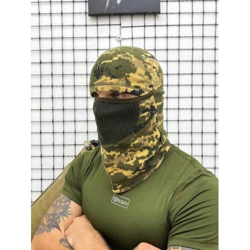 Зимова балаклава з гербом піксель