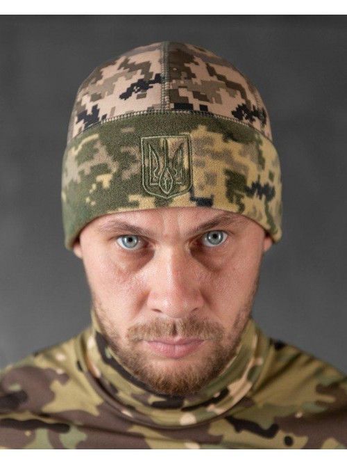 Шапка флісова піксель з вставкою Soft-Shell та гербом