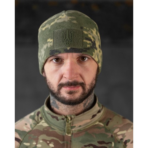 Шапка флісова піксель з липучкою та гербом