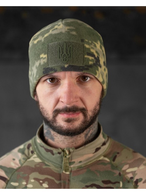 Шапка флісова піксель з липучкою та гербом