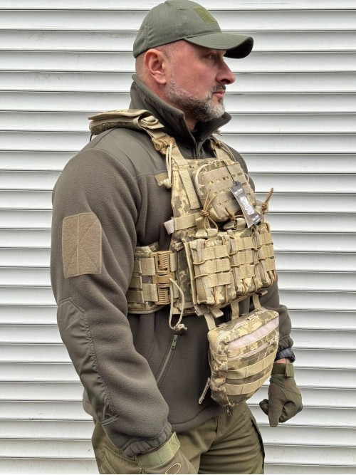 Плитоноска тактична Single Sword Піксель, 4 точки швидке скидання + 6 підсумків та напашник