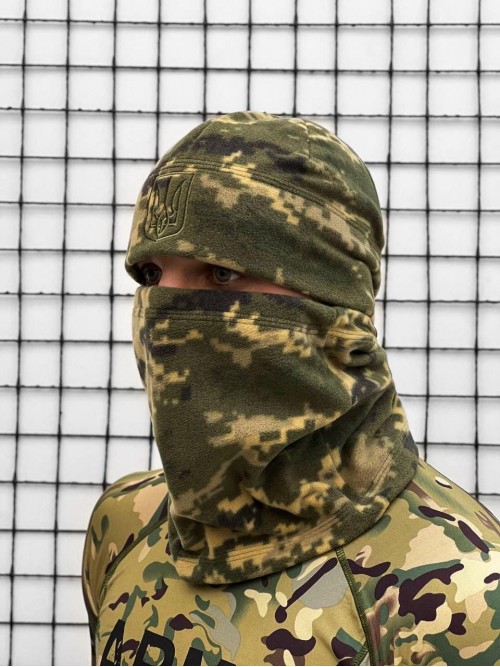 Комплект флісовий баф + шапка з гербом піксель
