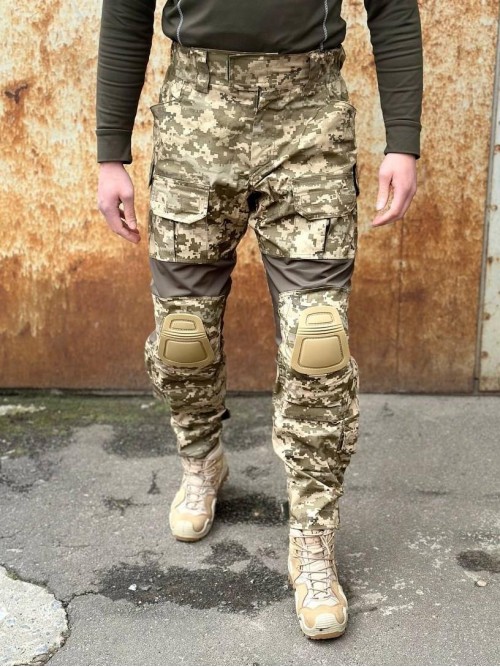 Штани тактичні з наколінниками та еластичними вставками піксель ріпстоп