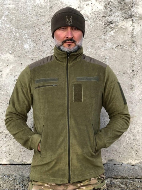 Флісова кофта олива з плащівкою