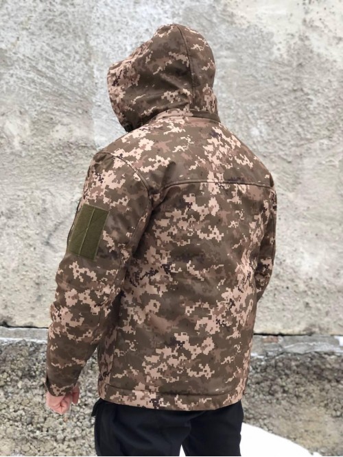 Тактична зимова куртка з капюшоном Soft Shell піксель