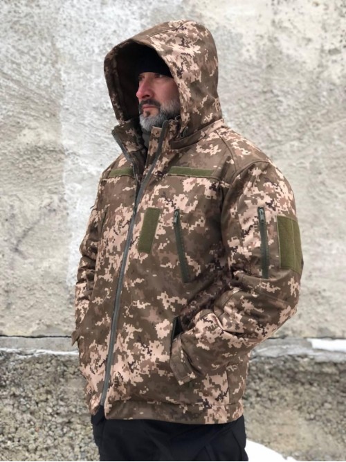 Тактична зимова куртка з капюшоном Soft Shell піксель