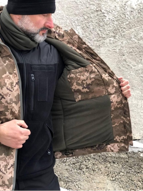 Тактична зимова куртка з капюшоном Soft Shell піксель