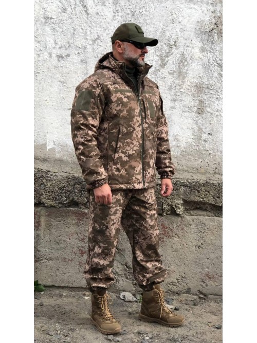Костюм комбінезон + куртка Soft Shell піксель зимовий