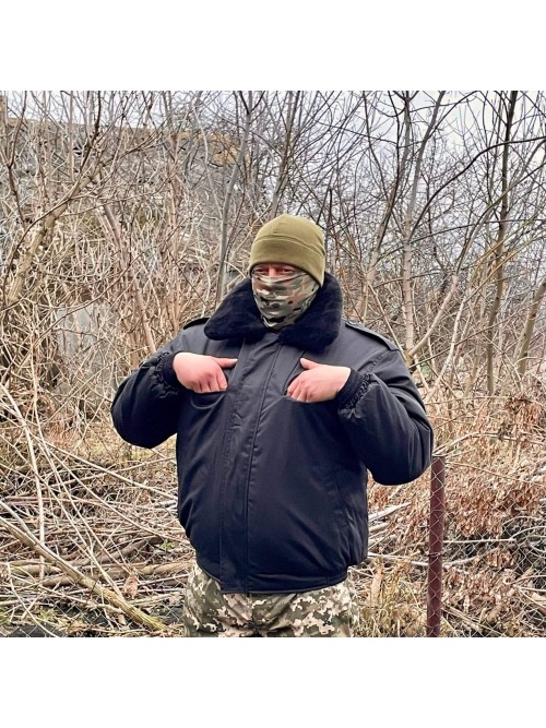 Бушлат короткий під резинку на флісі колір чорний