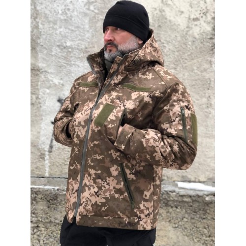 Тактична зимова куртка з капюшоном Soft Shell піксель