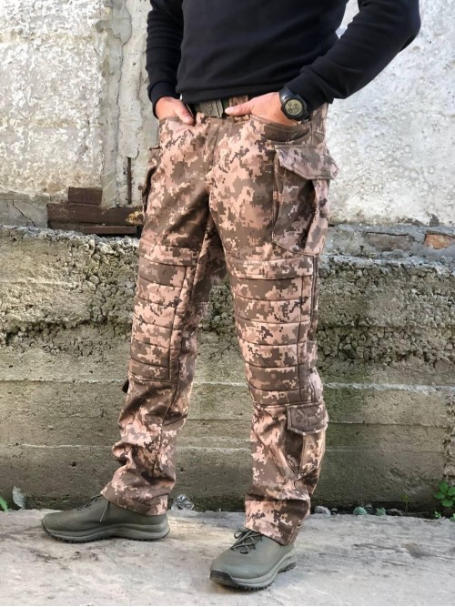 Штани тактичні Soft Shell піксель з укріпленими колінами