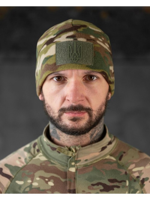 Шапка флісова мультикам з липучкою та гербом
