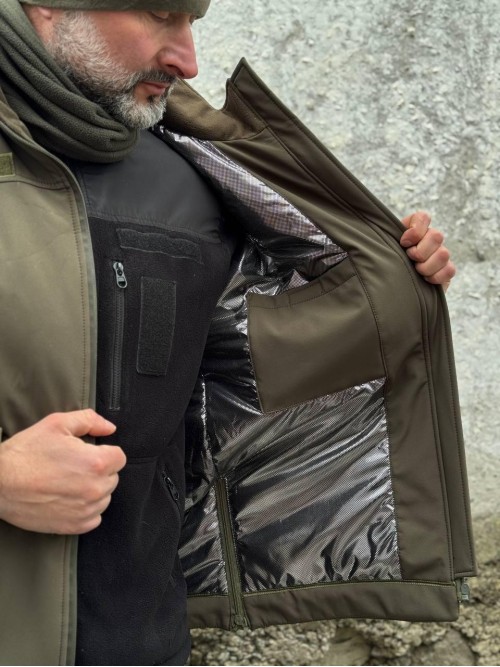Зимова тактична куртка Soft Shell з утепленням Omni-Heat олива