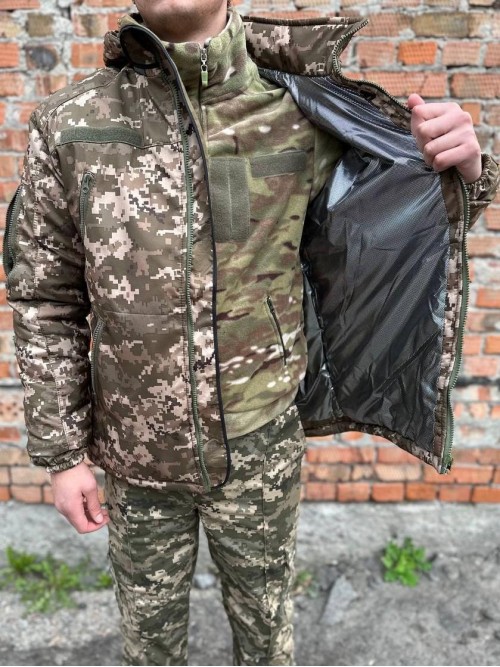 Тепла водонепроникна куртка піксель Soft Shell з утепленням Omni-Heat