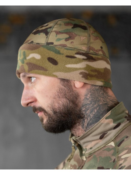 Шапка флісова мультикам з вставкою Soft-Shell та гербом