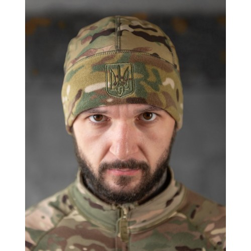 Шапка флісова мультикам з вставкою Soft-Shell та гербом