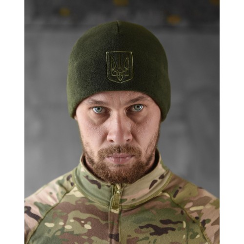 Шапка флісова хакі з гербом