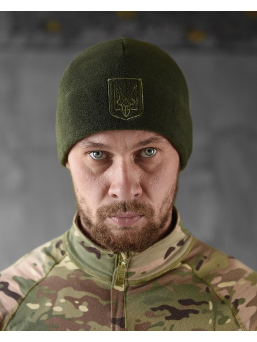 Шапка флісова хакі з гербом