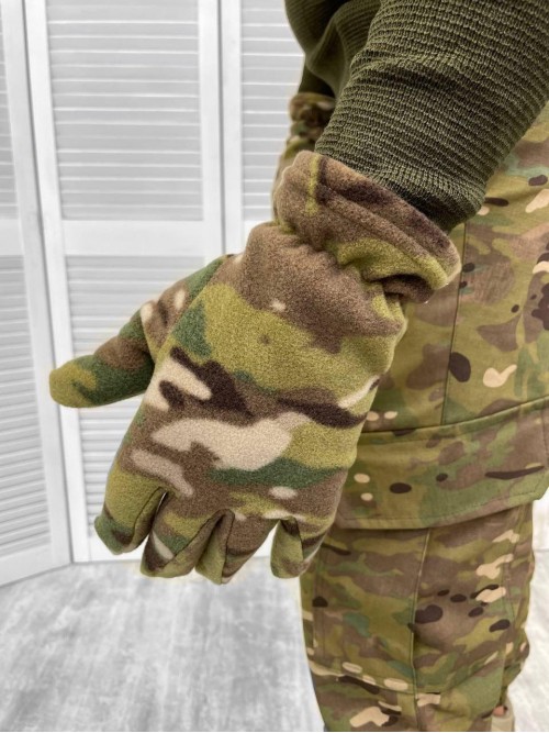 Набір шапка + баф + рукавиці флісові хакі, піксель, мультикам Набір шапка + баф + рукавиці флісові хакі, піксель, мультикам