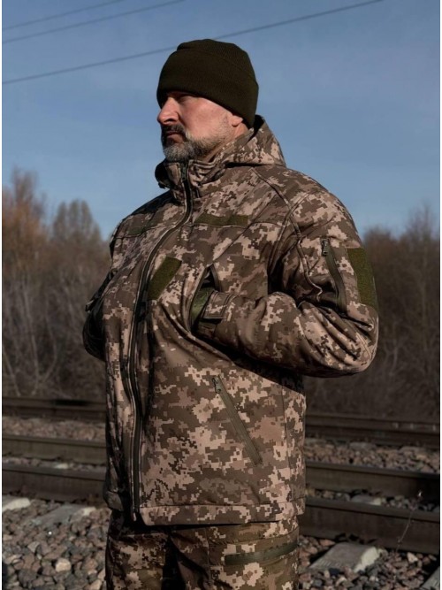 Тактична зимова куртка Soft Shell Піксель