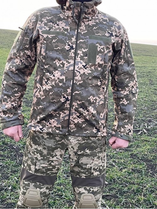 Тактична демісезонна куртка Soft Shell Піксель Тактична демісезонна куртка Soft Shell Піксель